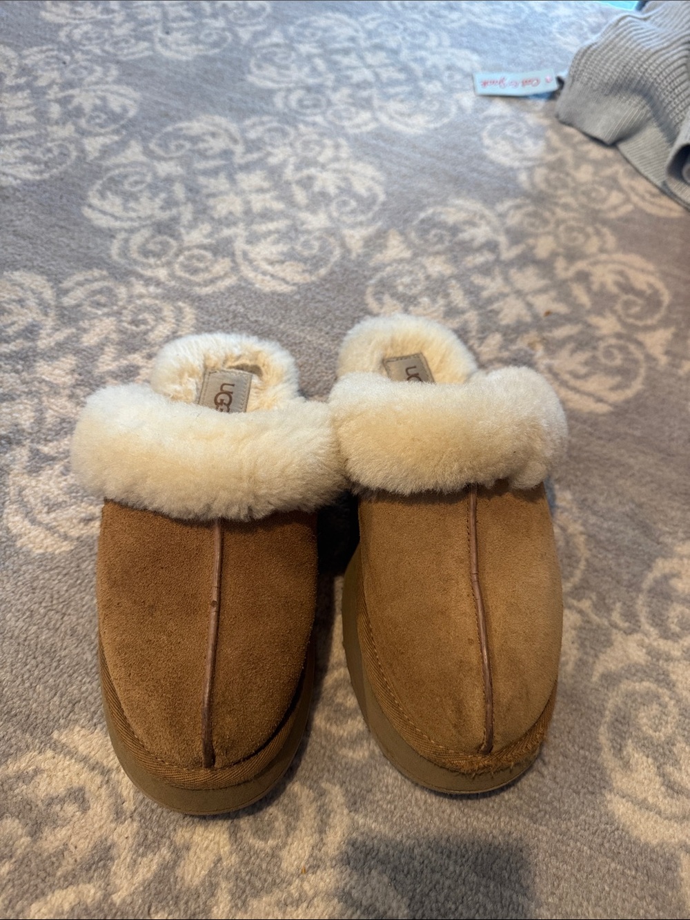 UGG Chestnut Suede Shearling Cuff Mule Slippers - Tan/Brown